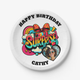 Plato De Papel Personalized Pop Art Retro Birthday Photo