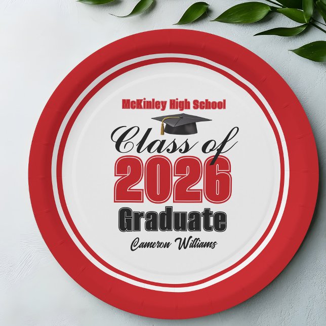 Plato De Papel Personalized Red Class of 2026 Graduation Party (Subido por el creador)