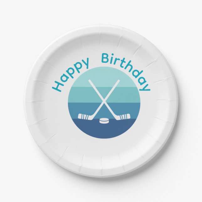 Plato De Papel Personalized Retro Ice Hockey Birthday  (Anverso)