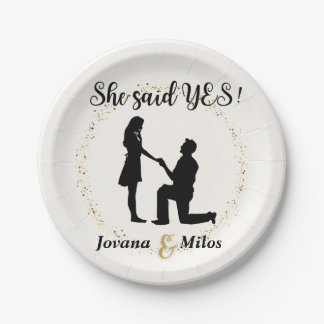 Plato De Papel Personalized She said Yes Engagement Plate 