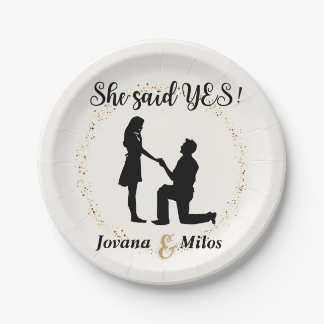 Plato De Papel Personalized She said Yes Engagement Plate  (Anverso)