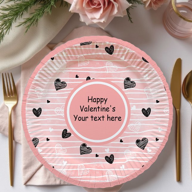 Plato De Papel Personalized Sketch Hearts Valentine Tablescape   (Personalized Sketch Hearts Valentine Tablescape Set

)