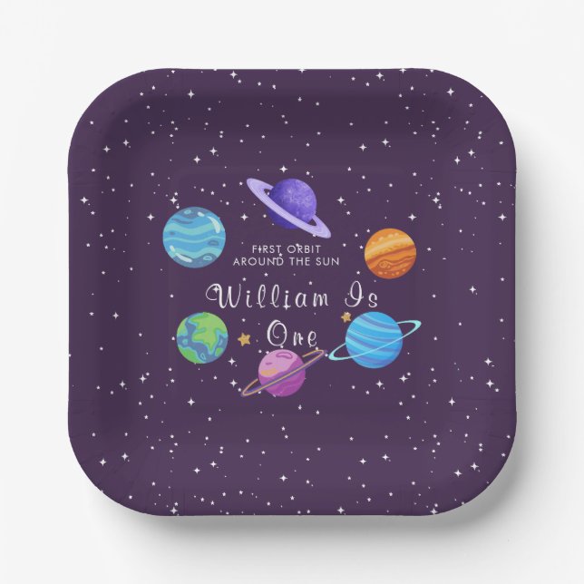Plato De Papel Personalized Space Birthday Paper Plates Solar Sys (Anverso)