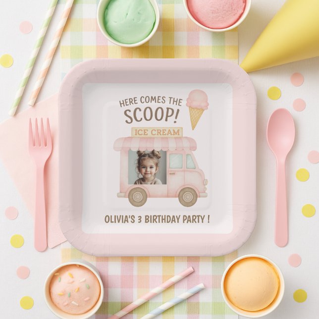 Plato De Papel Personalized Square Ice Cream Truck Photo Birthday (Subido por el creador)