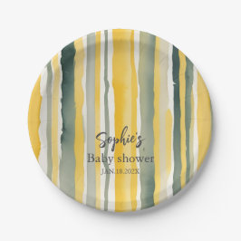 Plato De Papel Personalized Yellow Stripe Baby Shower