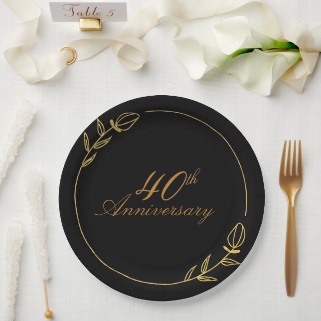 Plato De Papel Personalizes Anniversary with Golden Frame (Boda)