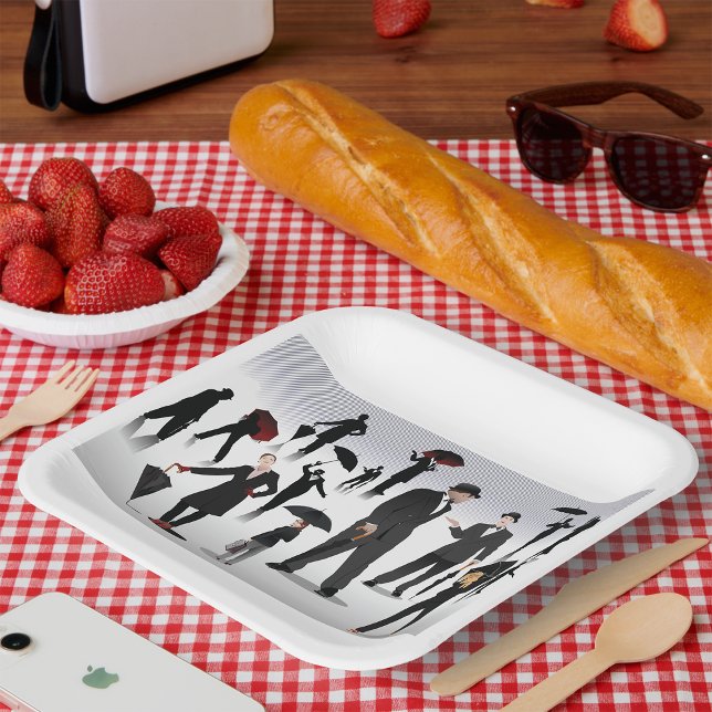 Plato De Papel Personas con paraguas (Subido por el creador)