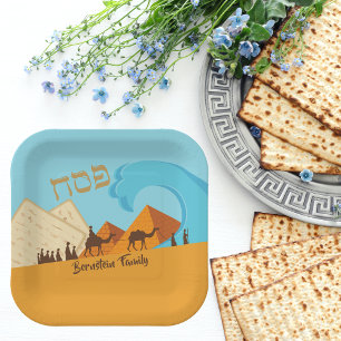 Plato De Papel Pesach hebreo pasa oro y azul matzah