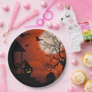 Plato De Papel Pesadilla de la luna sangrienta de Halloween