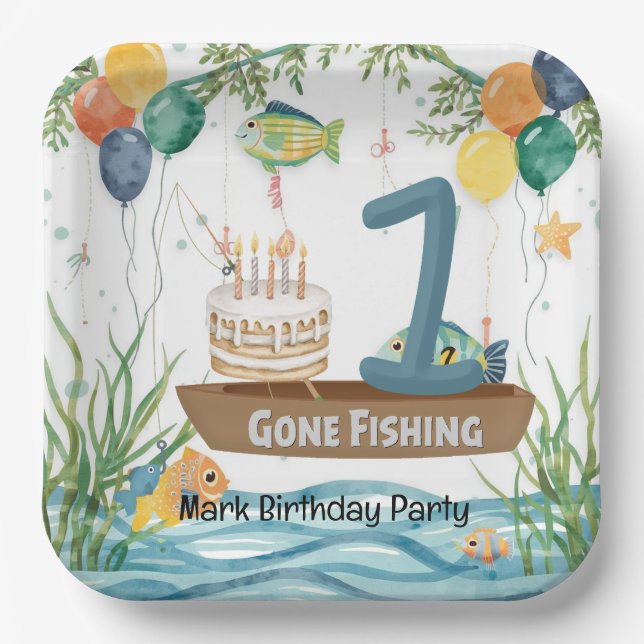 Plato De Papel Pesca 1 cumpleaños (Anverso)