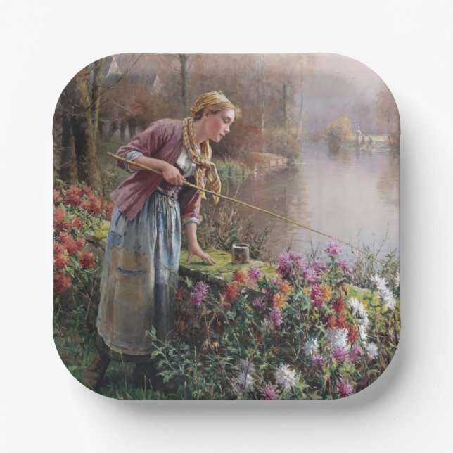 Plato De Papel Pesca de Chicas franceses en Bretaña (Anverso)