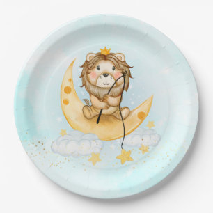 Plato De Papel Pesca de leones en la acuarela lunar