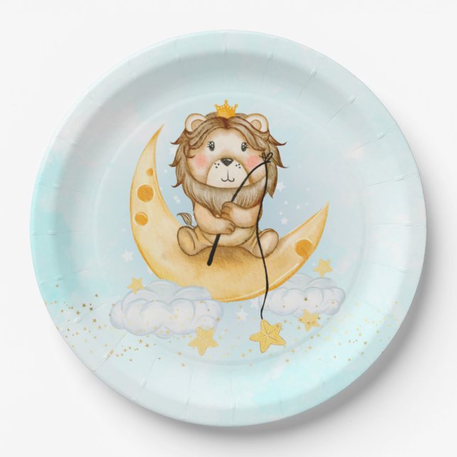 Plato De Papel Pesca de leones en la acuarela lunar (Anverso)