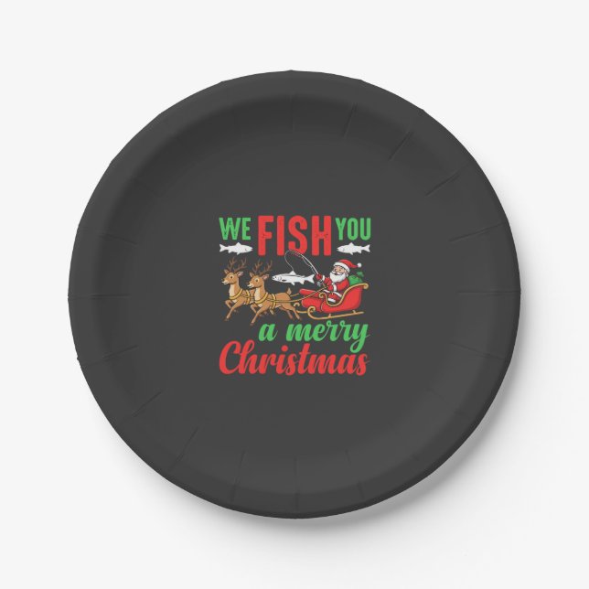 Plato De Papel Pesca de Navidad Feliz Pez te Desea (Anverso)