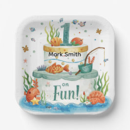 Plato De Papel Pesca del primer Fiesta de cumpleaños con diseño d