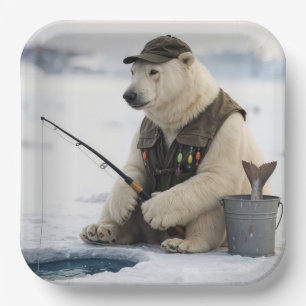 Plato De Papel Pesca en hielo de oso polar