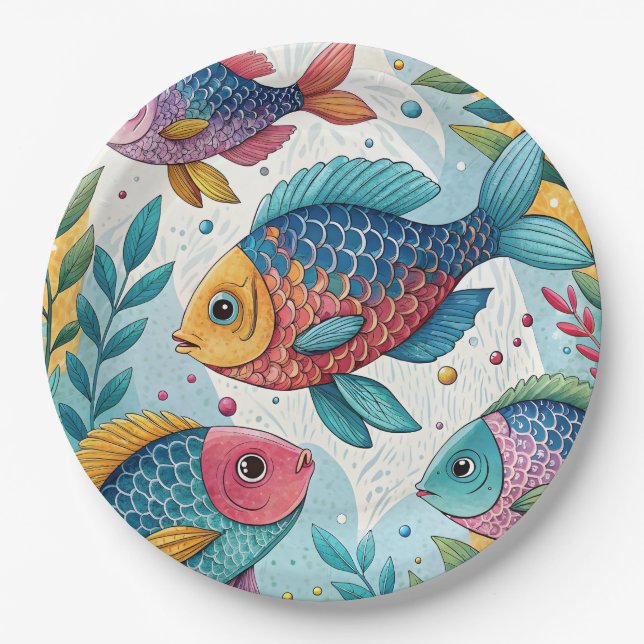 Plato De Papel Pescado arco iris bajo el agua (Anverso)