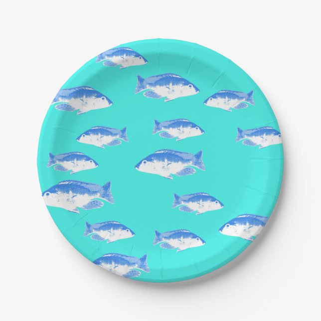 Plato De Papel Pescado azul en turquesa (Anverso)