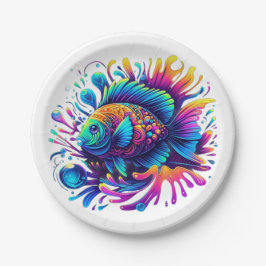 Plato De Papel Pescado colorido