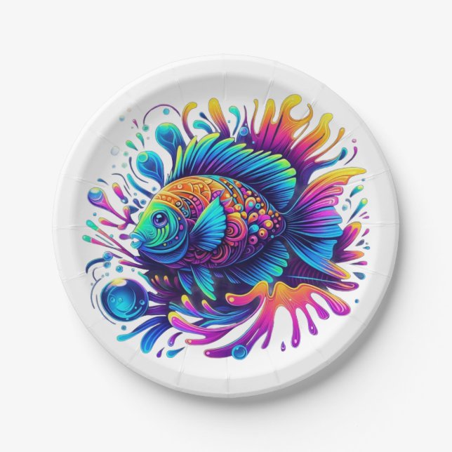 Plato De Papel Pescado colorido (Anverso)