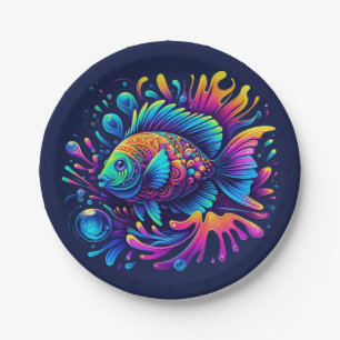 Plato De Papel Pescado colorido