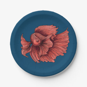 Plato De Papel Pescado combativo de Coral Siamese