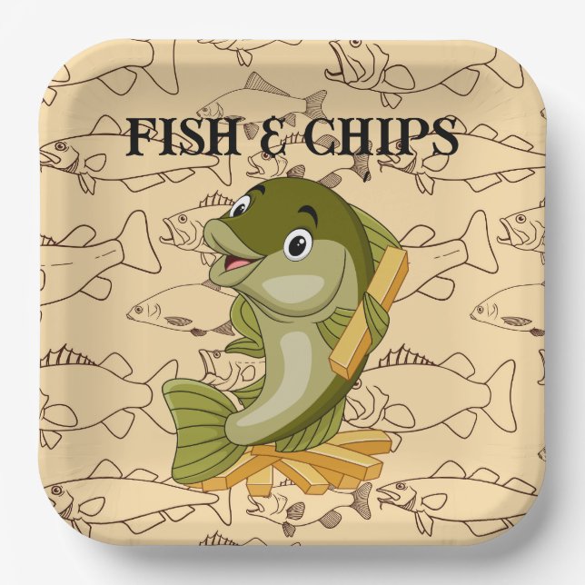 Plato De Papel Pescado con Patatas Fritas (Anverso)