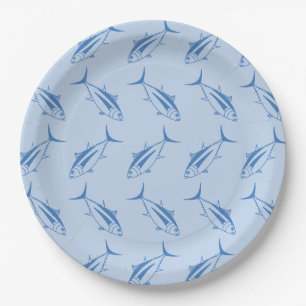 Plato De Papel Pescado de atún de Albacore azul egeo sobre azul p