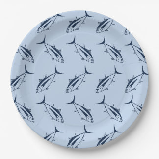 Plato De Papel Pescado de atún de Albacore en azul marino sobre a