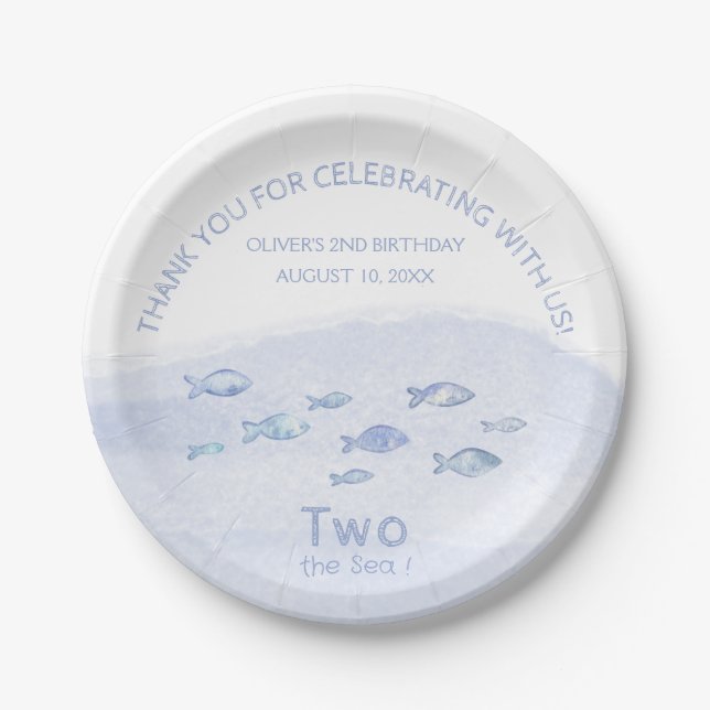Plato De Papel Pescado de mar azul 2ª fiesta de cumpleaños de niñ (Anverso)