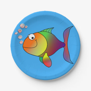 Plato De Papel Pescado de oro alegre, azul claro
