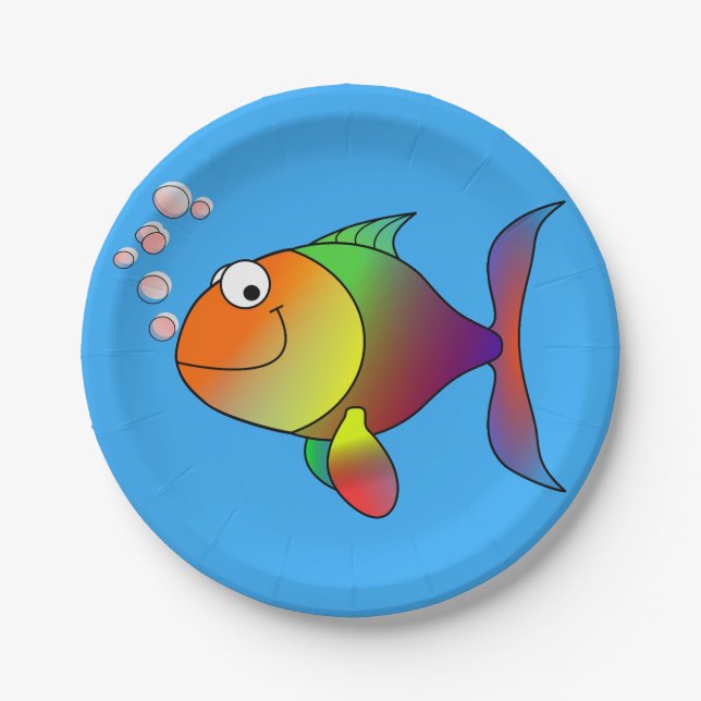 Plato De Papel Pescado de oro alegre, azul claro (Anverso)