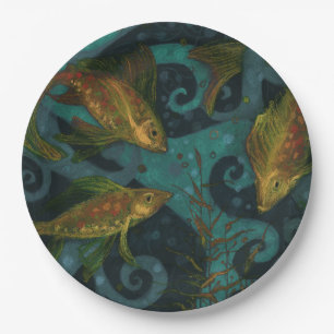 Plato De Papel Pescado dorado, Piscis, arte subacuático náutico n