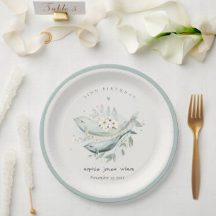 Plato De Papel Pescado floral subacuático de oro verde azulado cu