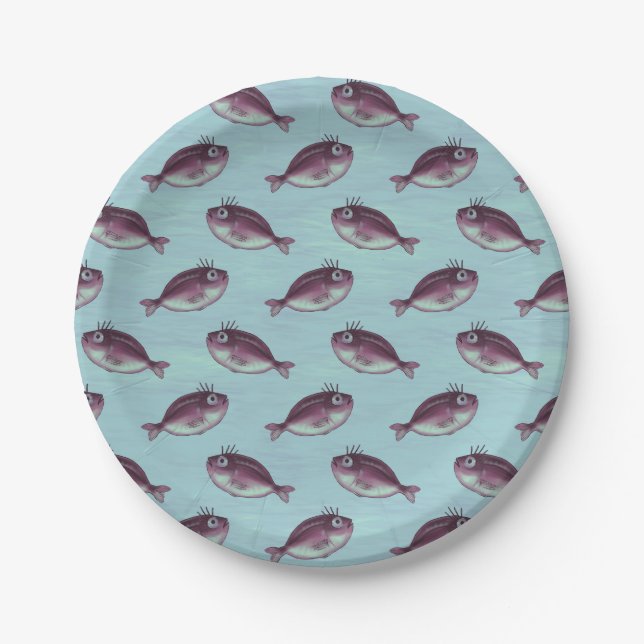 Plato De Papel Pescado Gracioso Con Patrón De Eyelashes De Fancy (Anverso)