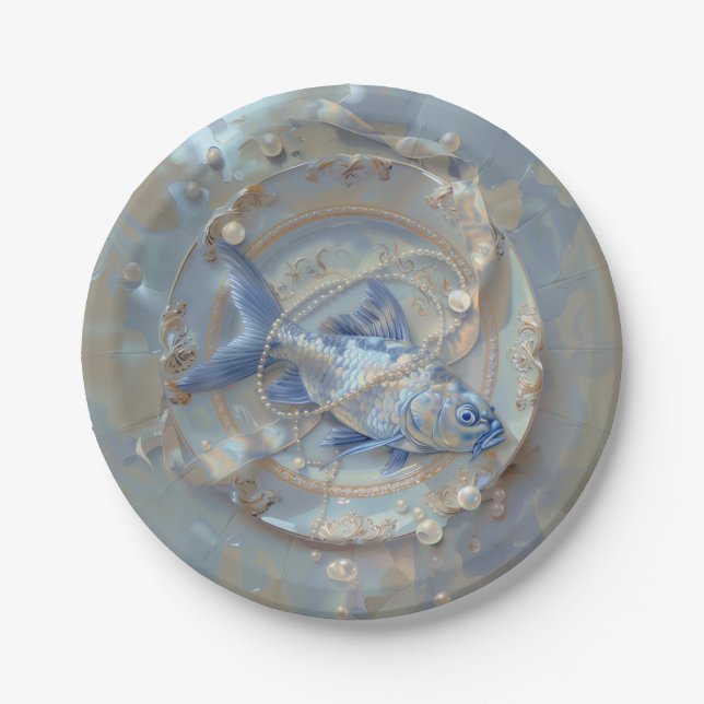Plato De Papel Pescado - Placas de papel redondo (Anverso)