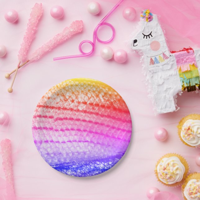 Plato De Papel Pescado púrpura rosa arcoiris 4Janine (Fiesta)