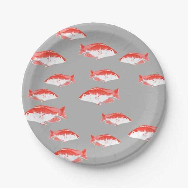 Plato De Papel Pescado rojo y gris (Anverso)