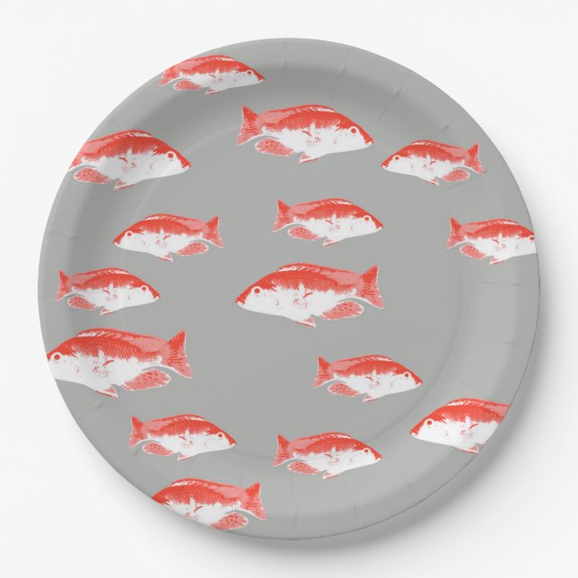 Plato De Papel Pescado rojo y gris (Anverso)