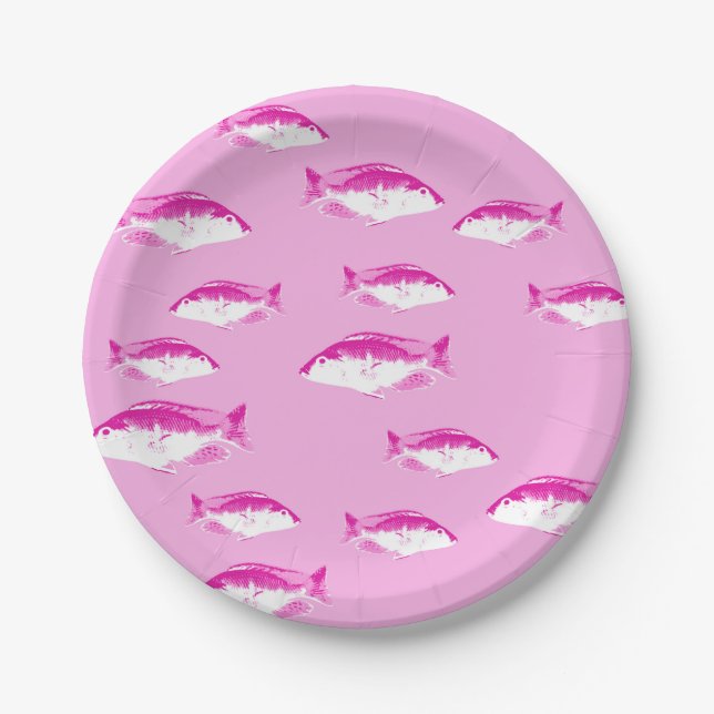 Plato De Papel Pescado rosa (Anverso)