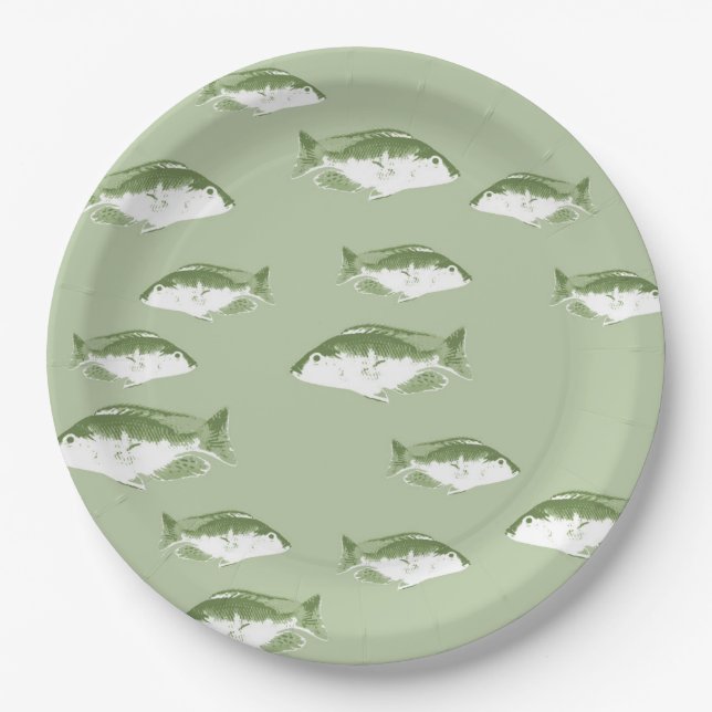 Plato De Papel Pescado verde oliva (Anverso)