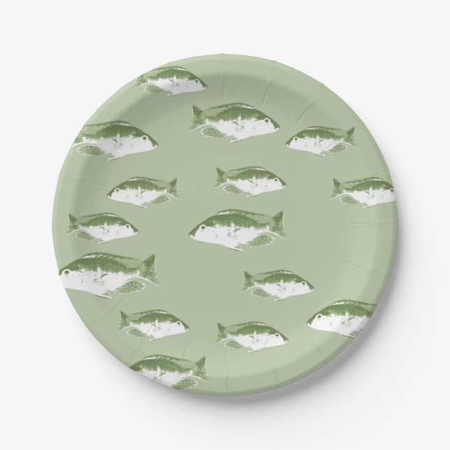 Plato De Papel Pescado verde oliva (Anverso)