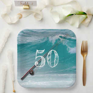 Plato De Papel Pescador de agua salada Cumpleaños edad personaliz