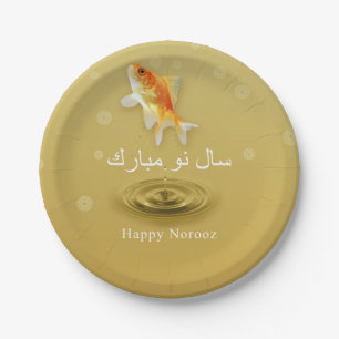 Plato De Papel Pescados felices de Norooz - placa de papel persa