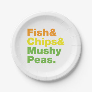 Plato De Papel Pescados y chuletas y guisantes.