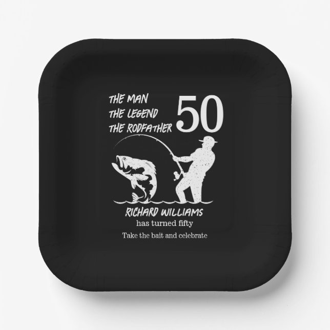 Plato De Papel Pescando la leyenda Rodfather cumpleaños número 50 (Anverso)