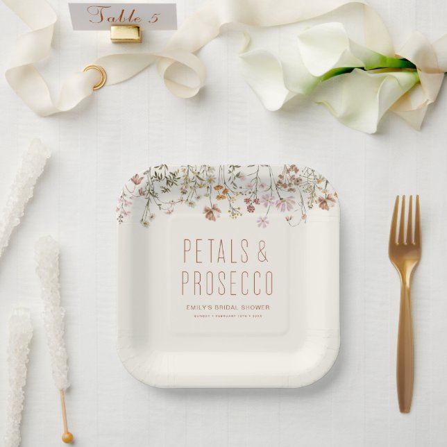 Plato De Papel Petales y ducha de flores silvestres de Prosecco (Boda)