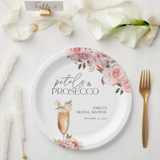 Plato De Papel Petales y ducha de novia floral Prosecco (Boda)