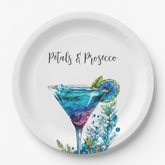 Plato De Papel Petales y Prosecco Blue Floral Bridal Shower (Anverso)