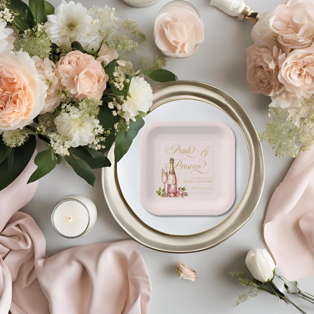 Plato De Papel Petales y Prosecco Floral Elegante Ducha Bridal (Petals and Prosecco Bridal Shower Paper Plate )